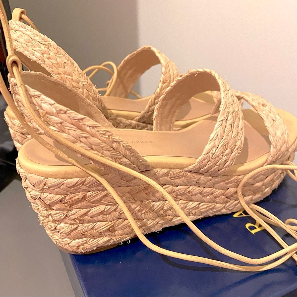 Polo Ralph Lauren Raffia Platform Shoe sz 7.5 - Picture 2 of 15